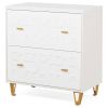 Retro White/Gold Geometric Scroll 2 Drawer Filing Cabinet Printer Stand