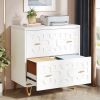 Retro White/Gold Geometric Scroll 2 Drawer Filing Cabinet Printer Stand