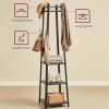 Modern Farmhouse Black Metal Coat Rack Entryway Hall Tree with Grey Wood Shelves