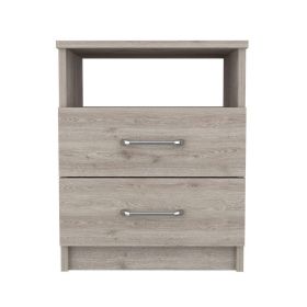 Modern 2-Drawer Nightstand with Open Shelf in Beige Wood Finish
