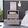 Modern 2-Drawer Nightstand with Open Shelf in Beige Wood Finish