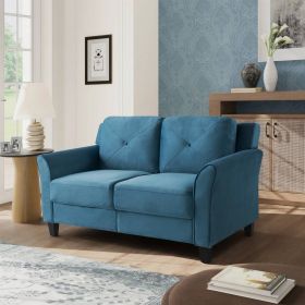 Modern Upholstered Loveseat Sofa in Blue Microfiber with Button Tufted Cushions