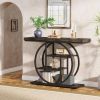Modern 41-inch Circular Base Foyer Entryway Table with Black Wood Finish Shelves