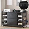 Black Printer Stand Bookcase Power Station Mobile Office File Cabinet