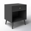 Mid-Century Farmhouse 1-Drawer Nightstand with Open Shelf in Black Wood Finish