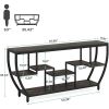 Modern Industrial 70-inch Long Narrow Console Sofa Table with Black Wood Shelves
