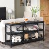 Industrial 55-inch Black Wood Shelf Sofa Table with Heavy Duty Metal Frame