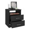 Modern 2-Drawer Nightstand End Table with Open Shelf in Black Wood Finish