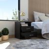 Modern 2-Drawer Nightstand End Table with Open Shelf in Black Wood Finish