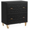Retro Black/Gold Geometric Scroll 2 Drawer Filing Cabinet Printer Stand