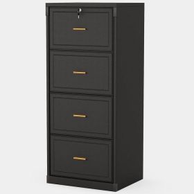 Vertical File Cabinet in Black Wood Finish with 4 Lockable Storage Drawers