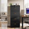 Vertical File Cabinet in Black Wood Finish with 4 Lockable Storage Drawers