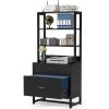 Home Office Lockable 2 Drawer Filing Cabinet Bookshelf in Black Wood Finish