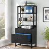 Home Office Lockable 2 Drawer Filing Cabinet Bookshelf in Black Wood Finish