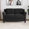 Modern Upholstered Loveseat Sofa in Black Microfiber with Button Tufted Cushions
