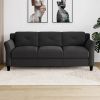Modern 3-Seater Black Microfiber Upholstered Sofa