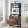 Home Office Lockable 2 Drawer Filing Cabinet Bookshelf in Brown Wood Finish