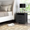 Modern 2-Drawer Nightstand Bedside Table in Black Wood Finish