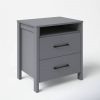 Modern 2-Drawer Bedside Table Nightstand with Open Shelf in Grey Wood Finish