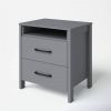 Modern 2-Drawer Bedside Table Nightstand with Open Shelf in Grey Wood Finish