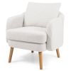Modern White Sherpa Upholstered Accent Chair with Wooden Legs