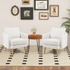 Modern White Sherpa Upholstered Accent Chair with Wooden Legs
