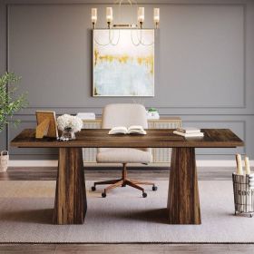 Modern Home Office Computer Desk Workstation in Dark Brown Wood Finish