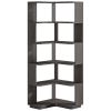 Multifunctional 6 Shelf Corner L-Shaped Bookcase in Dark Grey Wood Finish