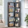Multifunctional 6 Shelf Corner L-Shaped Bookcase in Dark Grey Wood Finish