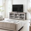 Farmhouse TV Stand in Grey Oak with Brown Wood Finish Top for TVs up to 70-inch