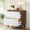 Modern Brown/White Wood 2 Drawer Filing Cabinet Printer Stand
