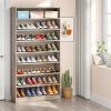 8-Shelf Shoe Rack Storage Cabinet in Grey Wood Finish - Holds Up To 45 Pairs