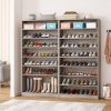 8-Shelf Shoe Rack Storage Cabinet in Grey Wood Finish - Holds Up To 45 Pairs