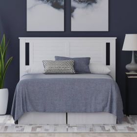 Full size Farmhouse Solid Wood Slatted Headboard in White Finish