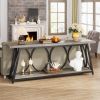 Industrial 70-inch Grey Wood Top Sofa Table with Heavy Duty Black Metal Frame