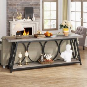 Industrial 70-inch Grey Wood Top Sofa Table with Heavy Duty Black Metal Frame