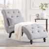Grey Linen Upholstered Armless Chaise Lounge Chair with Pillow