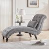 Grey Linen Upholstered Armless Chaise Lounge Chair with Pillow