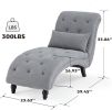 Grey Linen Upholstered Armless Chaise Lounge Chair with Pillow