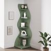 Modern Whimsical 5 Shelf Corner Bookcase in Green Wood Finish