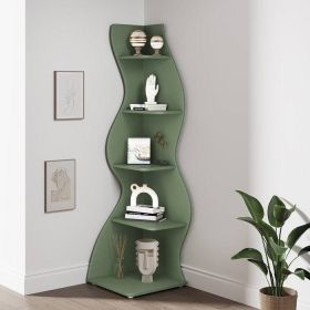 Modern Whimsical 5 Shelf Corner Bookcase in Green Wood Finish