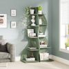 Modern Whimsical 5 Shelf Corner Bookcase in Green Wood Finish
