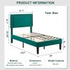 Set of 2 - Twin size Dark Green Upholstered Platform Bed Frame with Headboard