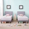 Set of 2 - Twin size Grey Upholstered Platform Bed Frame with Headboard