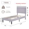 Set of 2 - Twin size Grey Upholstered Platform Bed Frame with Headboard
