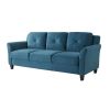 Modern 3-Seater Upholstered Sofa in Blue Microfiber with Button Tufted Cushions
