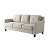 Modern 3-Seater Upholstered Sofa in Cream Microfiber with Button Tufted Cushions