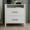 Modern 2-Drawer Nightstand with Open Shelf in Ivory Wood Finish