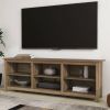 Farmhouse Style TV Stand with 6 Storage Compartments in Brown Oak Wood Finish