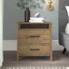 Modern Farmhouse 2-Drawer Nightstand Bedside Table in Brown Oak Wood Finish